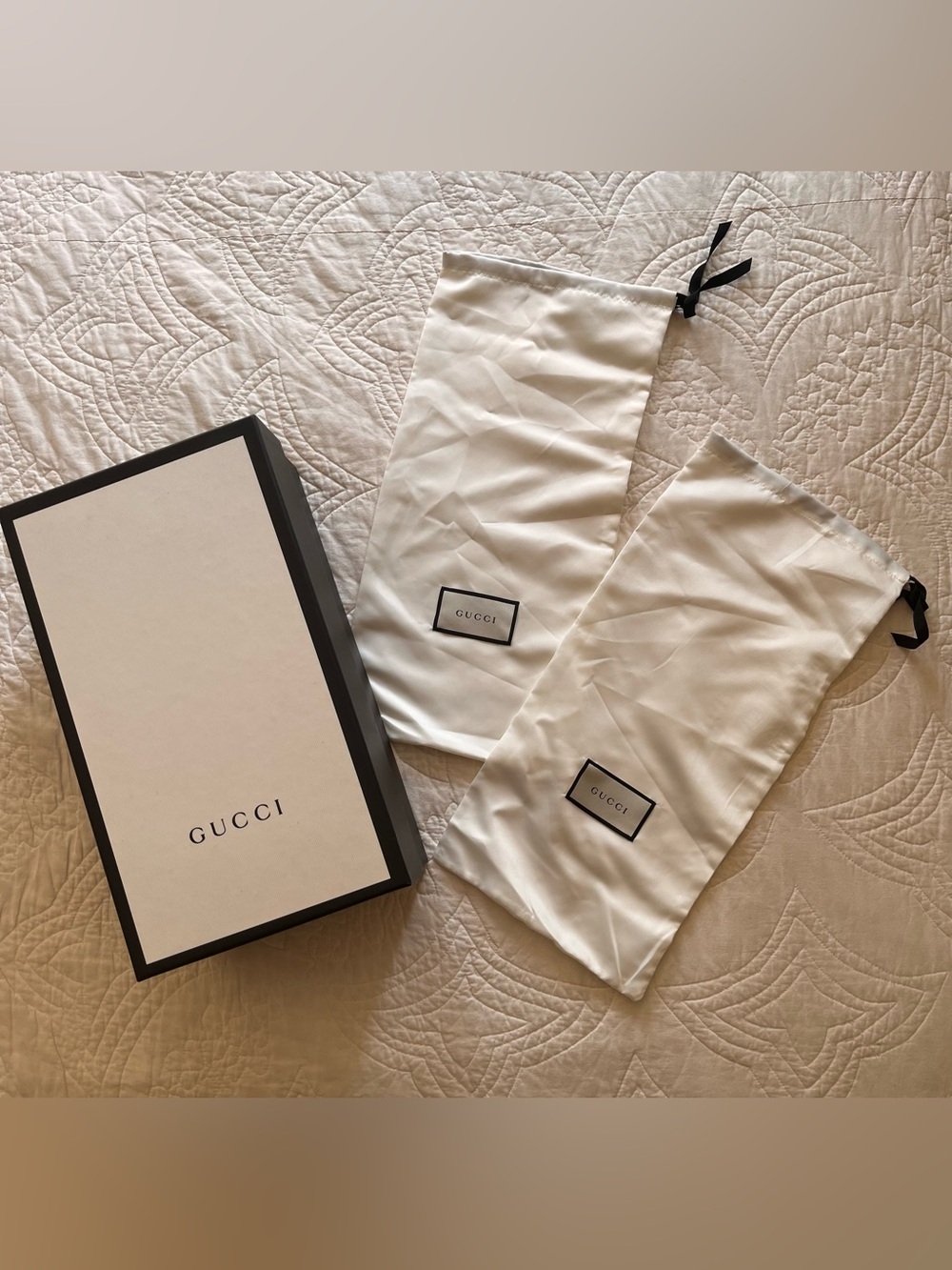 Gucci Shoe Box and 2 Shoe Covers. Ivory and Black.